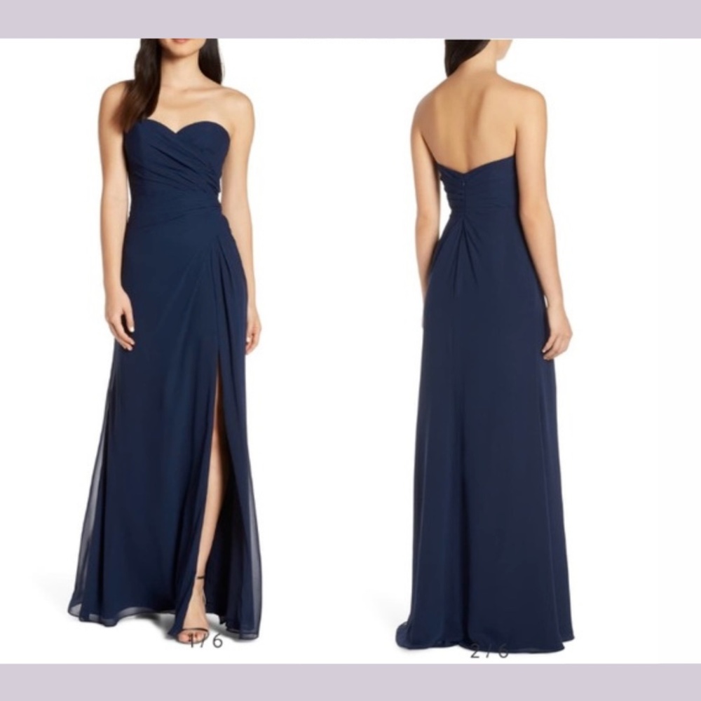 NEW $260 Hayley Paige Occasions [ 6 ] Strapless Bodice Chiffon Gown in Blue‎
